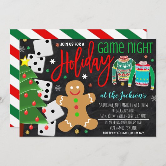 Holiday Game Night Party Einladung (Vorne/Hinten)