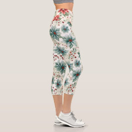 Holiday Gemustert Poinsettia 2-farbig hochwandig Capri Leggings