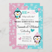 Holiday Gender Baby Reveal Party Pinguin Snowflake Einladung (Vorne/Hinten)