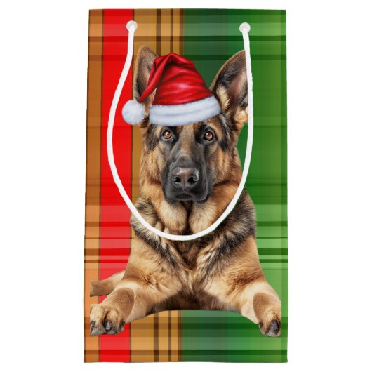 Holiday German Shepherd Dog and Plaid Christmas Kleine Geschenktüte (Vorderseite)