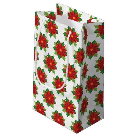 Holiday Gift Bag-Poinsettias Kleine Geschenktüte (Rückseite Schrägansicht)