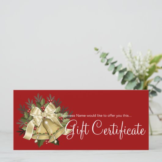 Holiday Gift Certificate Tan Christmas Bells (Stehend Vorderseite)