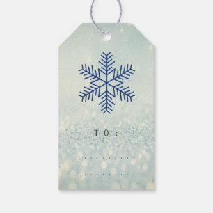 Holiday Gift Tag Glitzer Navy Silver Snowflakes Geschenkanhänger
