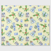 Holiday Gift Wrap Blue Präsentiert Cream Geschenkpapier (Flach)