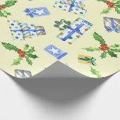 Holiday Gift Wrap Blue Präsentiert Cream Geschenkpapier (Ecke)