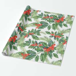 Holiday Gift Wrap Holly Berries Geschenkpapier