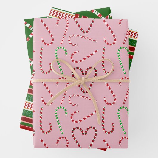 Holiday Gift Wrap mit Candy Canes und Ribbons Geschenkpapier Set (Beispiel)