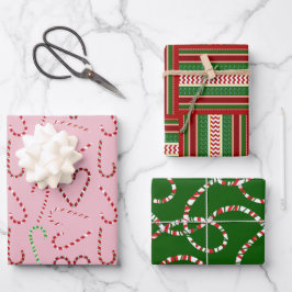 Holiday Gift Wrap mit Candy Canes und Ribbons Geschenkpapier Set
