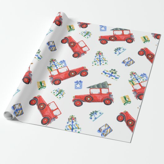 Holiday Gift Wrap Red Car Geschenkpapier (Ungerollt)