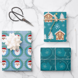 Holiday Gift Wrap Trip in blau und rot Geschenkpapier Set