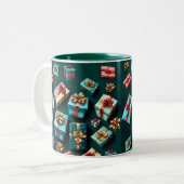 Holiday Gifts Stylish Wrap Gold Blue Red Zweifarbige Tasse (Vorderseite Links)