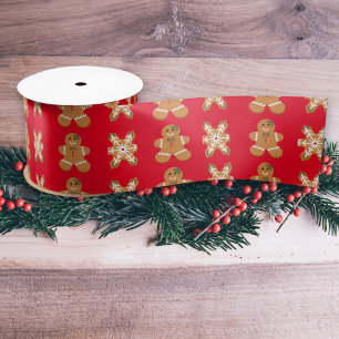 Holiday Gingerbread Man Red Green Satinband