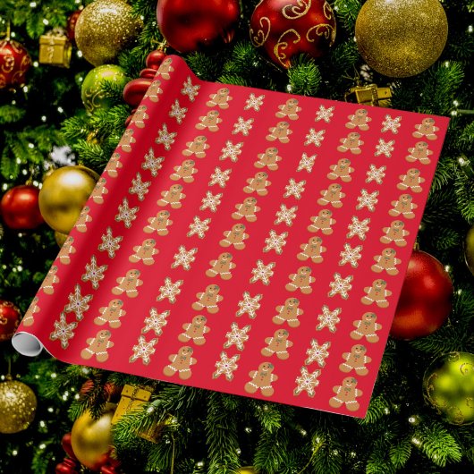 Holiday Gingerbread Man Red Green Wrapping Paper Geschenkpapier