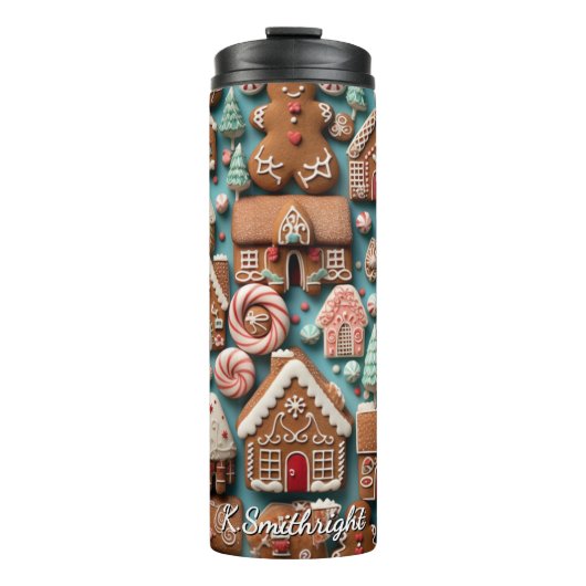 Holiday Gingerbread Pattern Art Thermosbecher (Vorderseite)