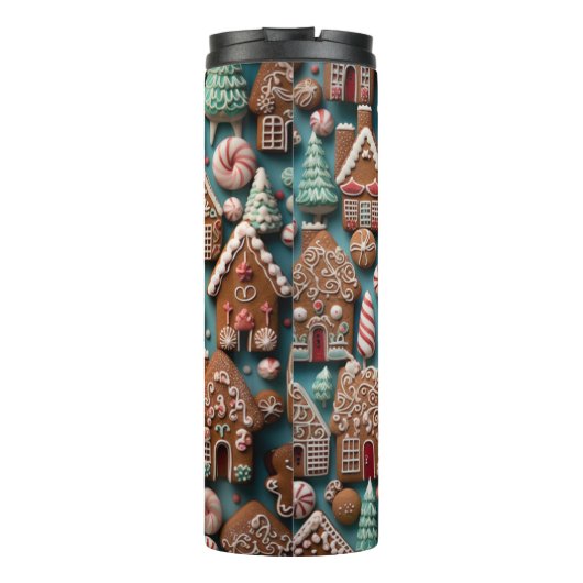 Holiday Gingerbread Pattern Art Thermosbecher (Rückseite)