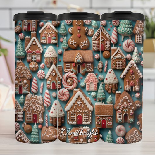 Holiday Gingerbread Pattern Art Thermosbecher