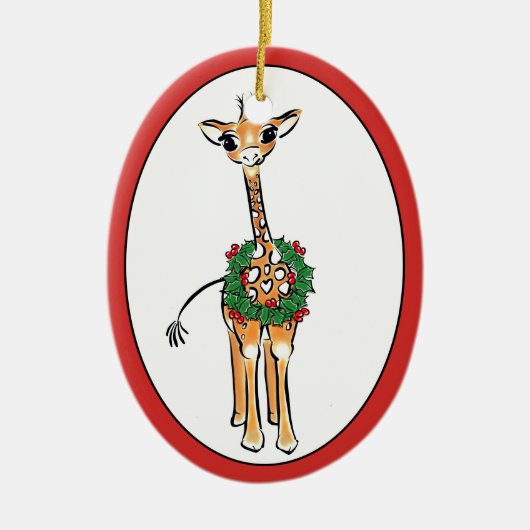 Holiday Giraffe - grün und rot Heiliger Kranz Keramik Ornament (Vorne)
