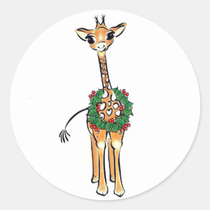 Holiday Giraffe Runder Aufkleber