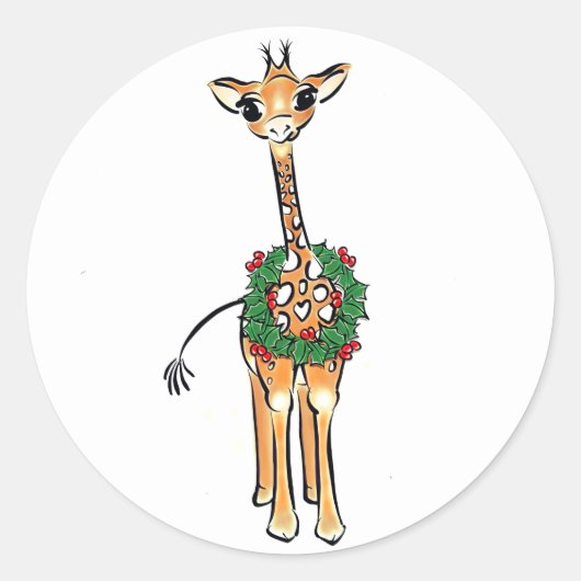 Holiday Giraffe Runder Aufkleber (Vorderseite)