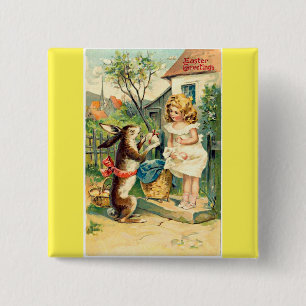 Holiday Girl & Bunny Vintage Ostern Button