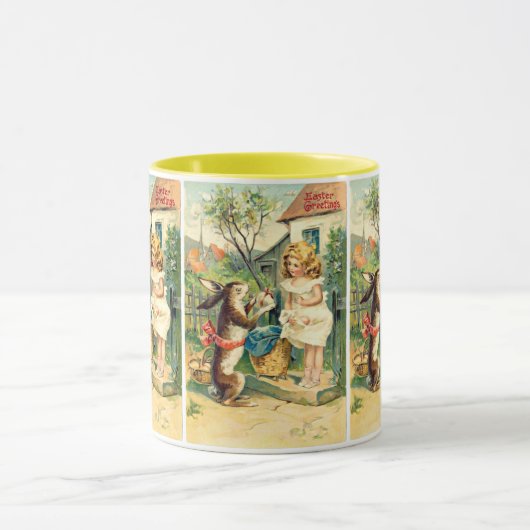 Holiday Girl Spring Bunny Vintag Ostern Tasse (Zentrum)