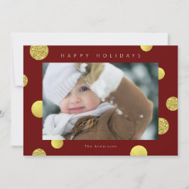 Holiday Glitzer Foto Card - Goldene Punkte Rot Feiertagskarte