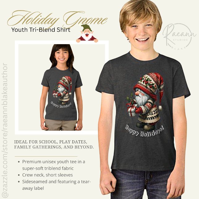 Holiday Gnome Jugend Tri-Blend Shirt (Von Creator hochgeladen)
