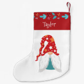 Holiday Gnome Modern Red Leaf Border Name Niedlich Kleiner Weihnachtsstrumpf (Rückseite)
