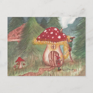 Holiday Gnomes und Mushroom Zuhause Feiertagspostkarte