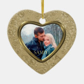 Holiday Gold Brocade Foto Template Keramik Ornament (Vorne)