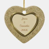 Holiday Gold Brocade Foto Template Keramik Ornament (Hinten)