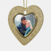 Holiday Gold Brocade Foto Template Keramik Ornament (Links)