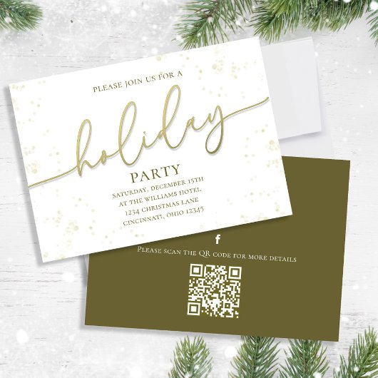 Holiday Gold Calligraphy Script Simple QR Code  Einladung