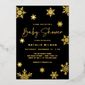 Holiday Gold Snowflake Winter Baby Dusche Folieneinladung (Vorderseite)
