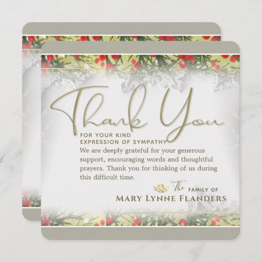 Holiday Golden Christmas Beileid Vielen Dank Einladung (Vorne/Hinten)