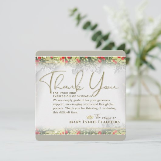 Holiday Golden Christmas Beileid Vielen Dank Einladung (Stehend Vorderseite)