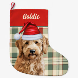 Holiday Goldendoodle Kariert mit dem Namen des Hun Großer Weihnachtsstrumpf