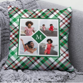 Holiday Green Kariert Foto Collage und Monogram Kissen
