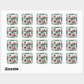 Holiday Green Kariert Foto Collage und Monogram Quadratischer Aufkleber (Blatt)