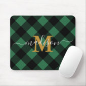 Holiday Green Kariert mit Monogramm und Name Mousepad (Mit Mouse)