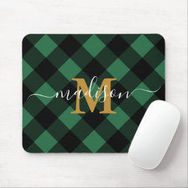 Holiday Green Kariert mit Monogramm und Name Mousepad