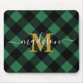 Holiday Green Kariert mit Monogramm und Name Mousepad (Vorne)