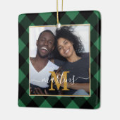 Holiday Green Kariert Monogram mit Name Foto Keramikornament (Links)