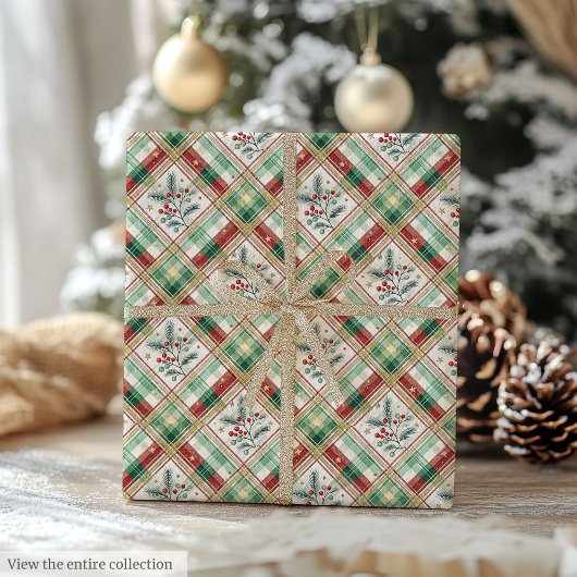 Holiday green & red watercolor checkered wrap roll geschenkpapier