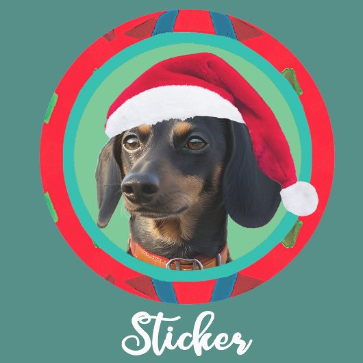 Holiday Green Red Your Dog or our Dachshund Photo  Runder Aufkleber
