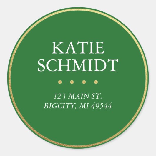 Holiday Green Return Address Label Imitate Gold Fo Runder Aufkleber (Vorderseite)