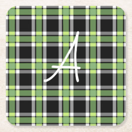 Holiday Green und Black Moderne Weihnachten Karier Rechteckiger Pappuntersetzer