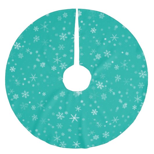 Holiday Green und White Snowflake Muster Polyester Weihnachtsbaumdecke (Vorderseite)