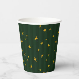 Holiday Green Yellow Star Stripe Christmas Pappbecher