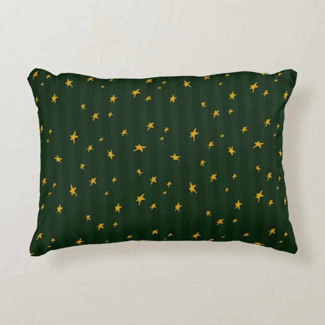 Holiday Green Yellow Stripe Star Christmas  Dekokissen (Vorderseite)